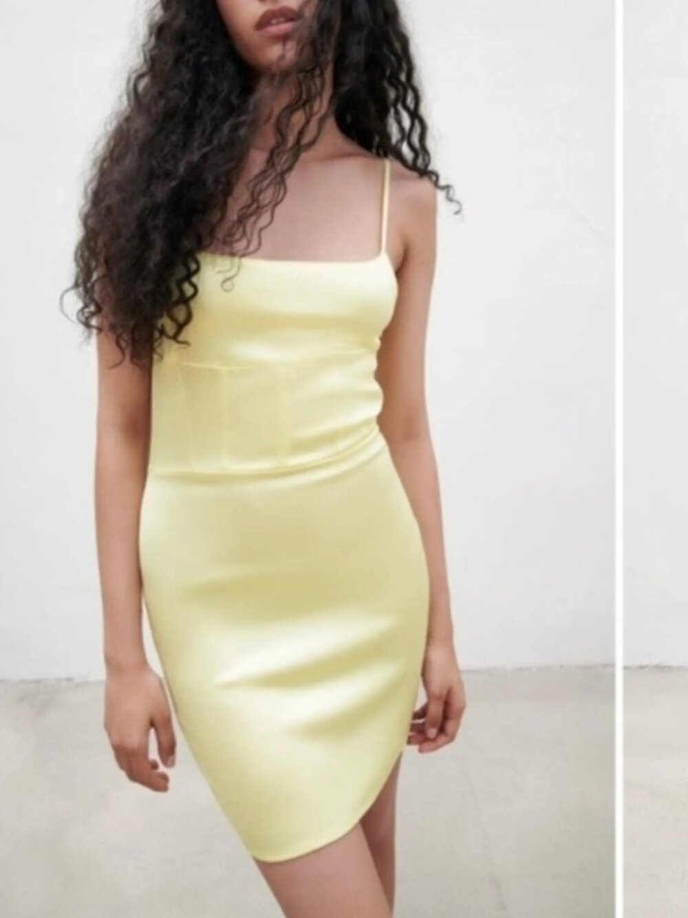 Zara Pale Yellow Satin Mini Dress
